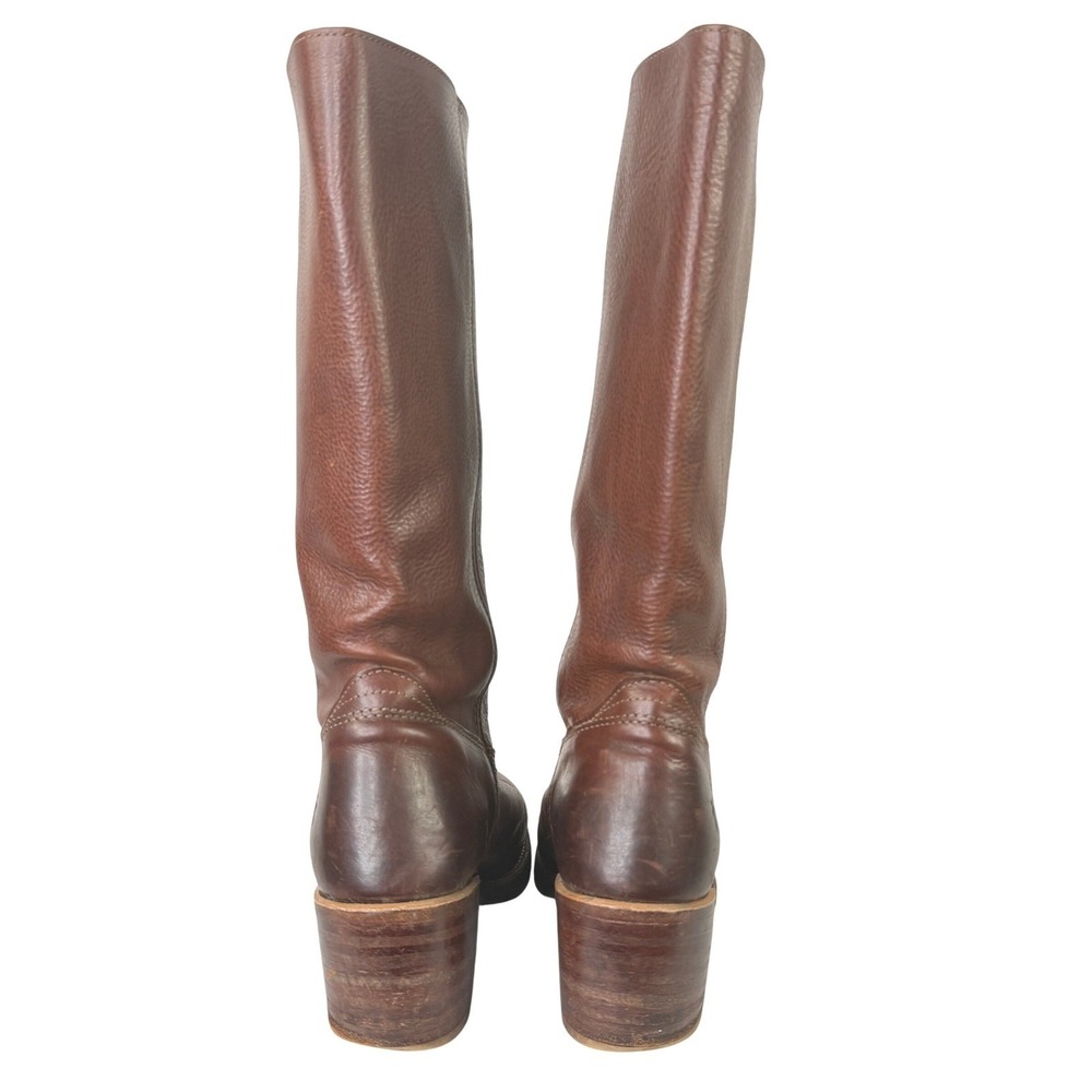 Vintage Frye Campus 14L Tall Boots Pebbled Leather Cognac Brown Women's 9.5M - Picture 7 of 15